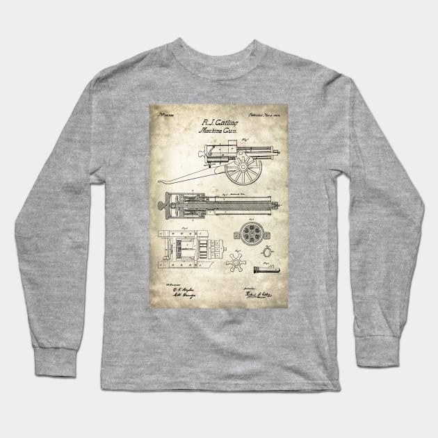 Gatling Gun Patent - 1862 Machine gun - S Long Sleeve T-Shirt by SPJE Illustration Photography